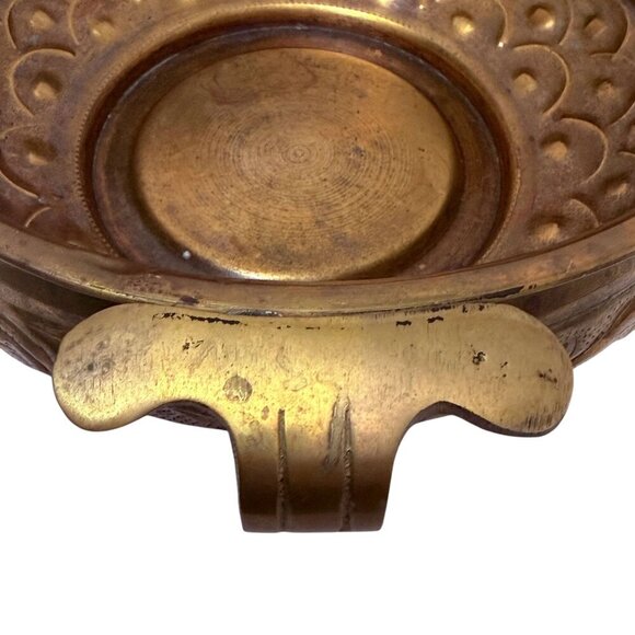 Hammered Metal Bowl with handles 8.75" Round Boho Rustic Decor Brass Tone - Picture 11 of 15